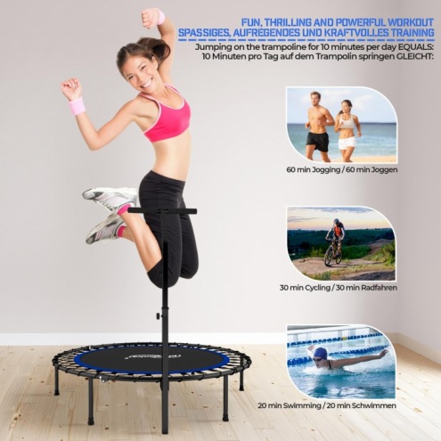 Fitness trampoliini 110 cm kahvatangolla – Minitrampoliini kotitreeniin, sininen