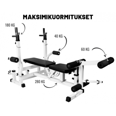 Monipuolinen Painonnostopenkki + Painot Kuminen Ø 30mm Levytankosarja 108kg
