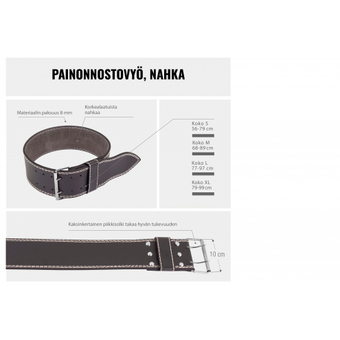 Voimanostovyö / Powerlifting Belt, L 10x77-97cm Nahka