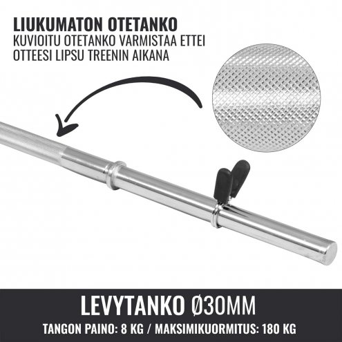 Suora Levytanko / Painonnostotanko Jousilukoilla 120cm, Ø 30mm, 8kg Kromi