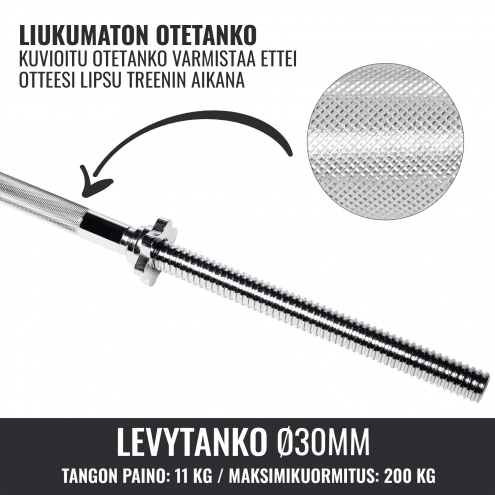Suora Levytanko / Painonnostotanko Kierrelukoilla 180cm, Ø 30mm, 11kg Kromi