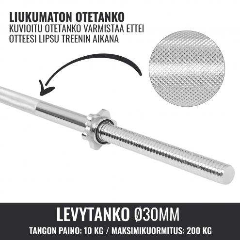 Suora Levytanko / Painonnostotanko Kierrelukoilla 170cm, Ø 30mm, 10kg Kromi