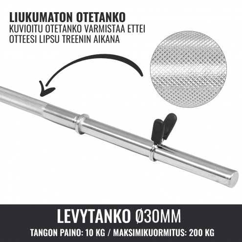Suora Levytanko / Painonnostotanko Jousilukoilla 170cm, Ø 30mm, 10kg Kromi