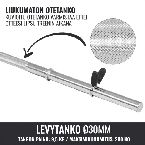 Suora Levytanko / Painonnostotanko Jousilukoilla 150cm, Ø 30mm, 9.5kg Kromi