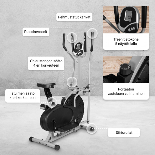Crosstrainer Korkeussäädettävällä Satulalla Ja Kahvoilla 1,8kg Vauhtipyörällä Musta/Harmaa