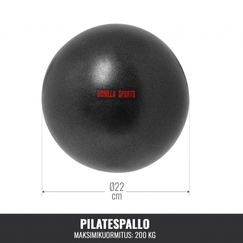 Pilatespallo 22cm, Harjoituspallo ja Pumppu, Musta
