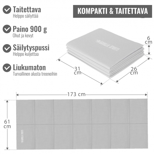 Joogamatto 4mm Taitettava, Kantolaukku, Harmaa, 173x61cm