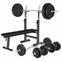 Säädettävä Painonnostopenkki Musta + Vinyylinen Levytankosarja 100kg (Pikatoimitus)