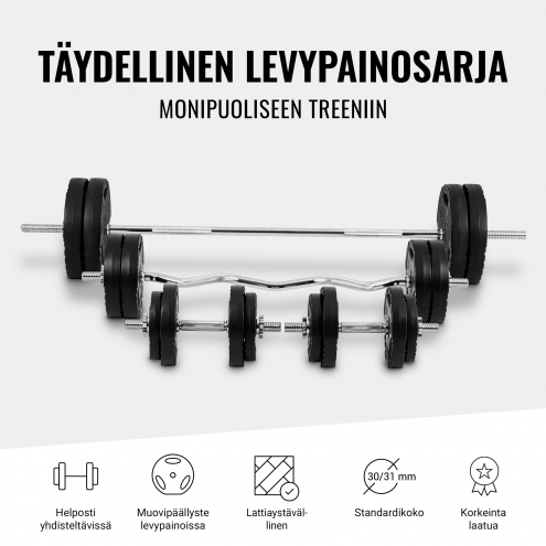 Säädettävät Kyykkytelineet Turvaraudoilla + Vinyylinen Ø 30mm Levytankosarja 100kg