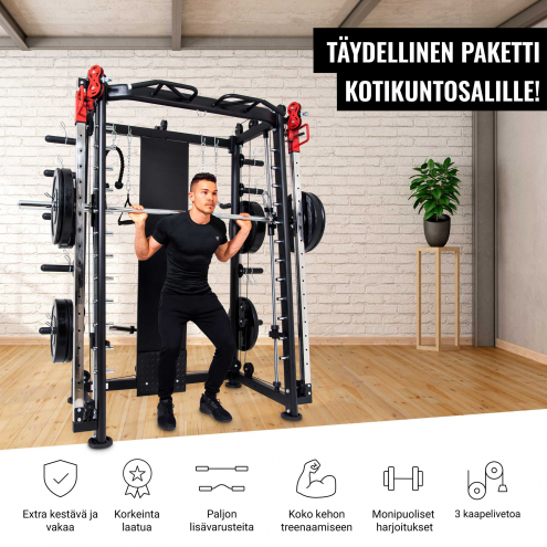 OUTLET-TUOTE! LUE TUOTETIEDOT! Smith-Laite XXL / Kuntokeskus Vetotaljoilla Ja Leuanvetotangolla Ø 50/51mm Levypainoille