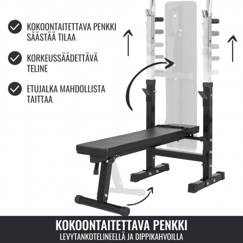 OUTLET! LUE TUOTETIEDOT! Säädettävä Punnerruspenkki Dippikahvoilla 118x54,5x92-112cm Max. 200kg Musta