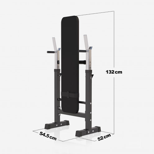 OUTLET! LUE TUOTETIEDOT! Säädettävä Punnerruspenkki Dippikahvoilla 118x54,5x92-112cm Max. 200kg Musta