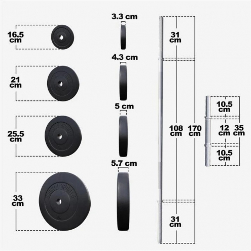 Levytankosetti 70kg / Vinyyliset Levypainot + Suora Levytanko 170cm Ja Käsipainotangot 35cm, Ø 30/31mm