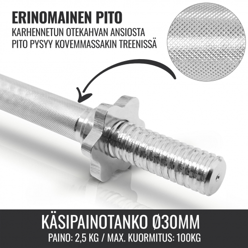 Kuminen Käsipainosetti 30kg Kierrelukoilla 35cm, Ø 30/31mm 2kpl