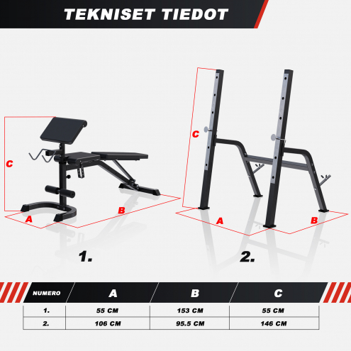 Monitoimipenkki 5in1 / Painonnostopenkki Säädettävä 150x55x50cm Max. 200kg Black Edition