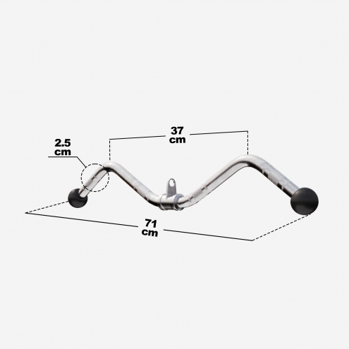 Leveä Kumipäinen Curl-Tanko Vetotanko Taljaan 75cm, 3.5kg, Max. 200kg Kromi