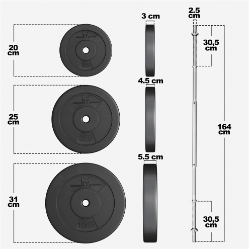 E-Sarja Levytankosetti 60kg / Purettava Suora Tanko 164cm + Vinyyliset Levypainot