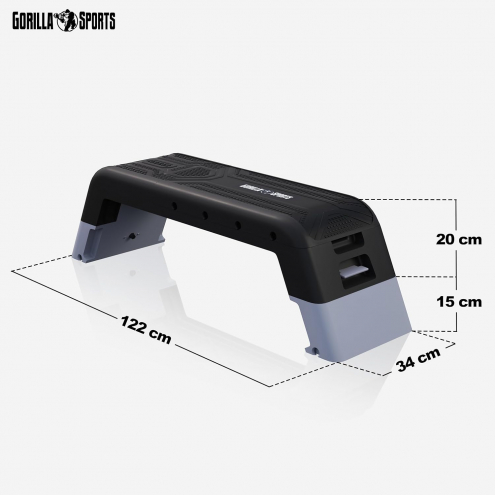 Monipuolinen Steppilauta / Aerobic Deck, Korkeussäädettävä, Harmaa/Musta, 122x34x20-35cm