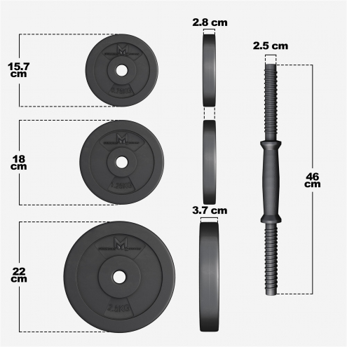 OUTLET, LUE TUOTETIEDOT! E-Sarja Säädettävä Käsipainosarja 30kg Kierrelukoilla 45cm, Ø 25mm Musta 2kpl