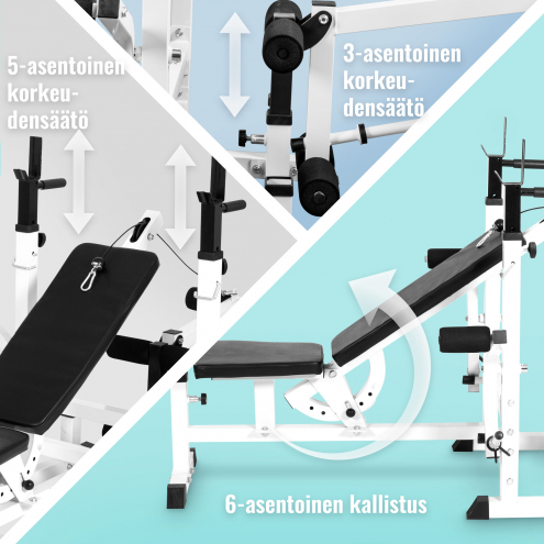 OUTLET! Monipuolinen Säädettävä Treeniasema Valkoinen / Painonnostopenkki Ylätaljalla