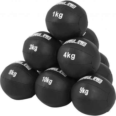 Gorilla Sports Wall Ball setti 55 kg, Musta keinonahka, 1 - 10 kg