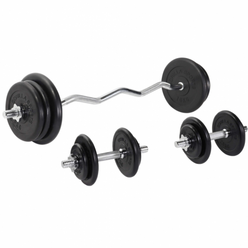 Levytankosarja 70kg / Kumiset Levypainot + EZ Kulmatanko 120cm Ja Käsipainotangot 35cm, Ø 30/31mm