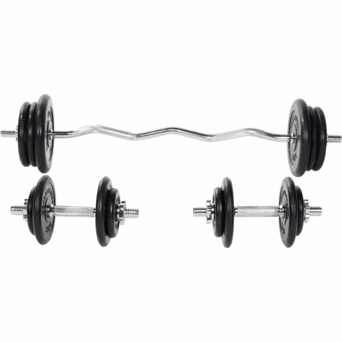 Levytankosarja 70kg / Kumiset Levypainot + EZ Kulmatanko 120cm Ja Käsipainotangot 35cm, Ø 30/31mm
