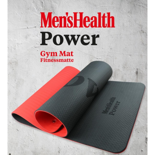 Men's Health 6mm Jumppamatto Kantohihnalla, Luistamaton, Musta/Punainen, 173x61cm