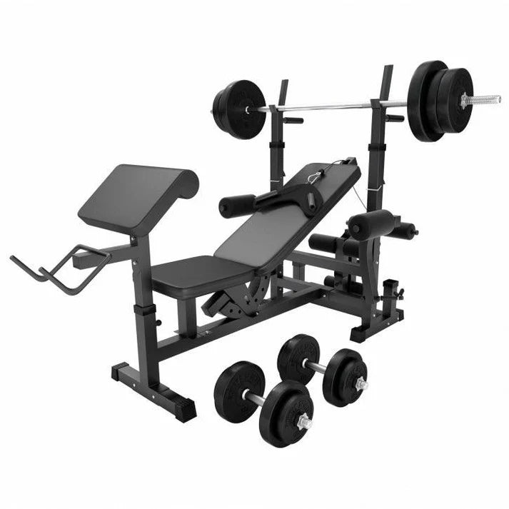 Säädettävä painonnostopenkki + 100 kg levytankosarja, Black Edition