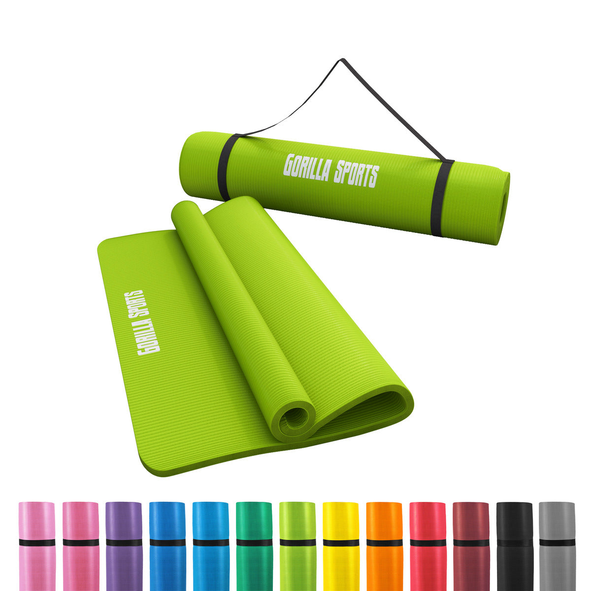 Jumppamatto Kantohihnalla, Ihoystävällinen, 190x100x1,5cm, Limen vihreä