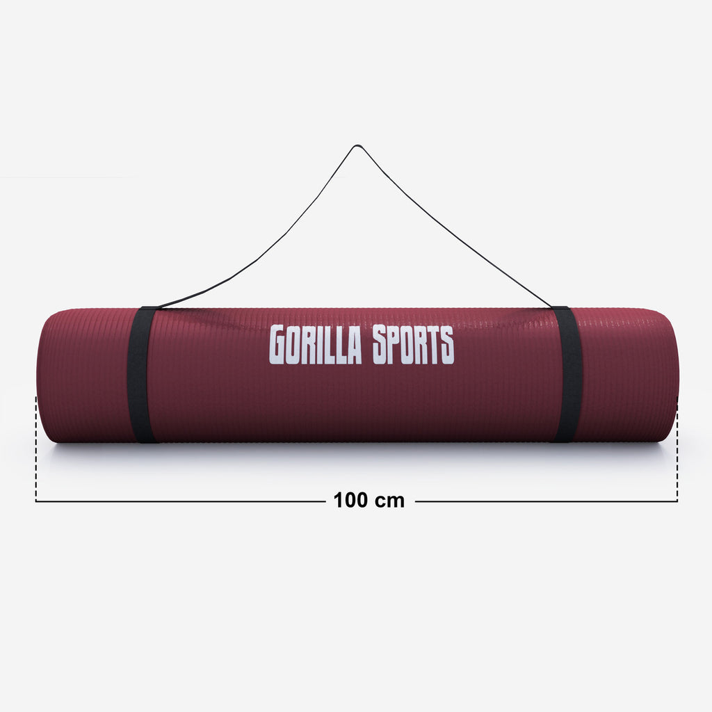 Jumppamatto Kantohihnalla, Ihoystävällinen, 190x100x1,5cm, Viininpunainen