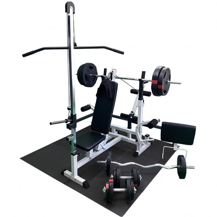 Voima-asema ylätaljatornilla, 100 kg levysarja ja suojamatot