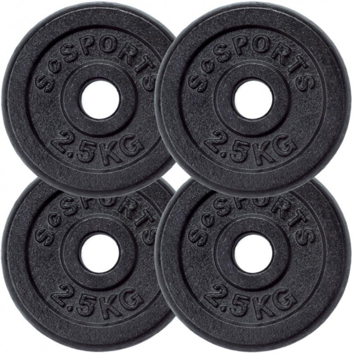 ScSPORTS Levypainot 4x2,5kg, 30mm Rautaiset Levypainot, Musta