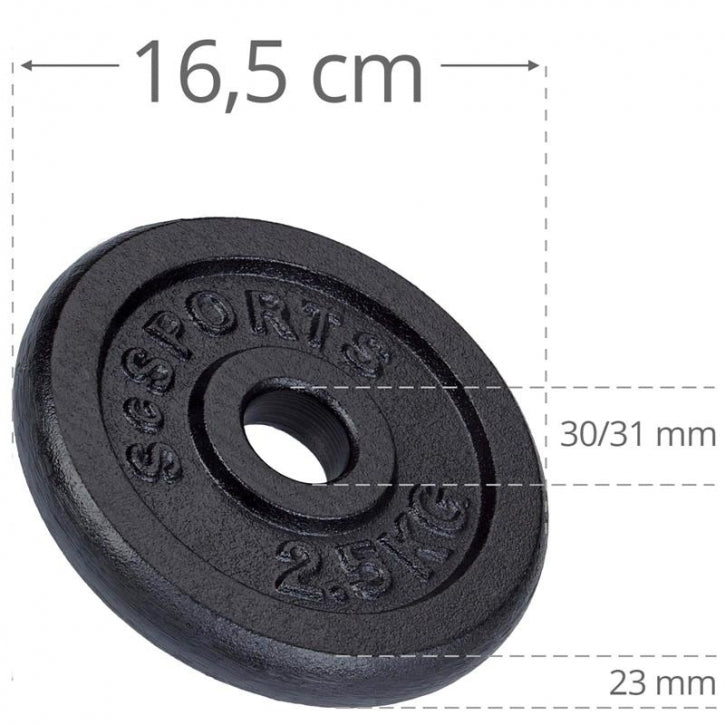 ScSPORTS Levypainot 4x2,5kg, 30mm Rautaiset Levypainot, Musta