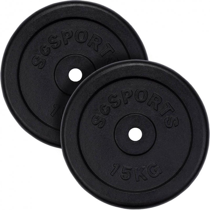 ScSPORTS Levypainot 2x15kg, 30mm Rautaiset Levypainot, Musta