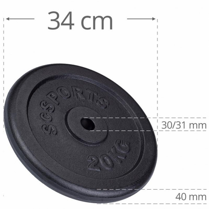 ScSPORTS Levypaino 20kg, 30mm Rautainen Levypaino, Musta