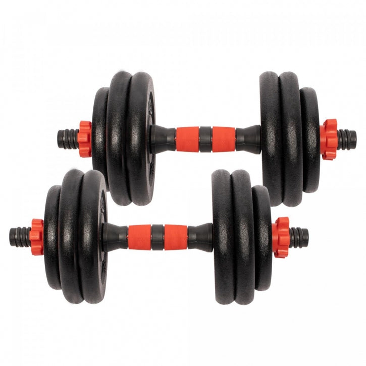 Valurautainen Käsipainosetti 25kg Kierrelukoilla 35.5cm, Ø 25mm Musta/Punainen 2kpl