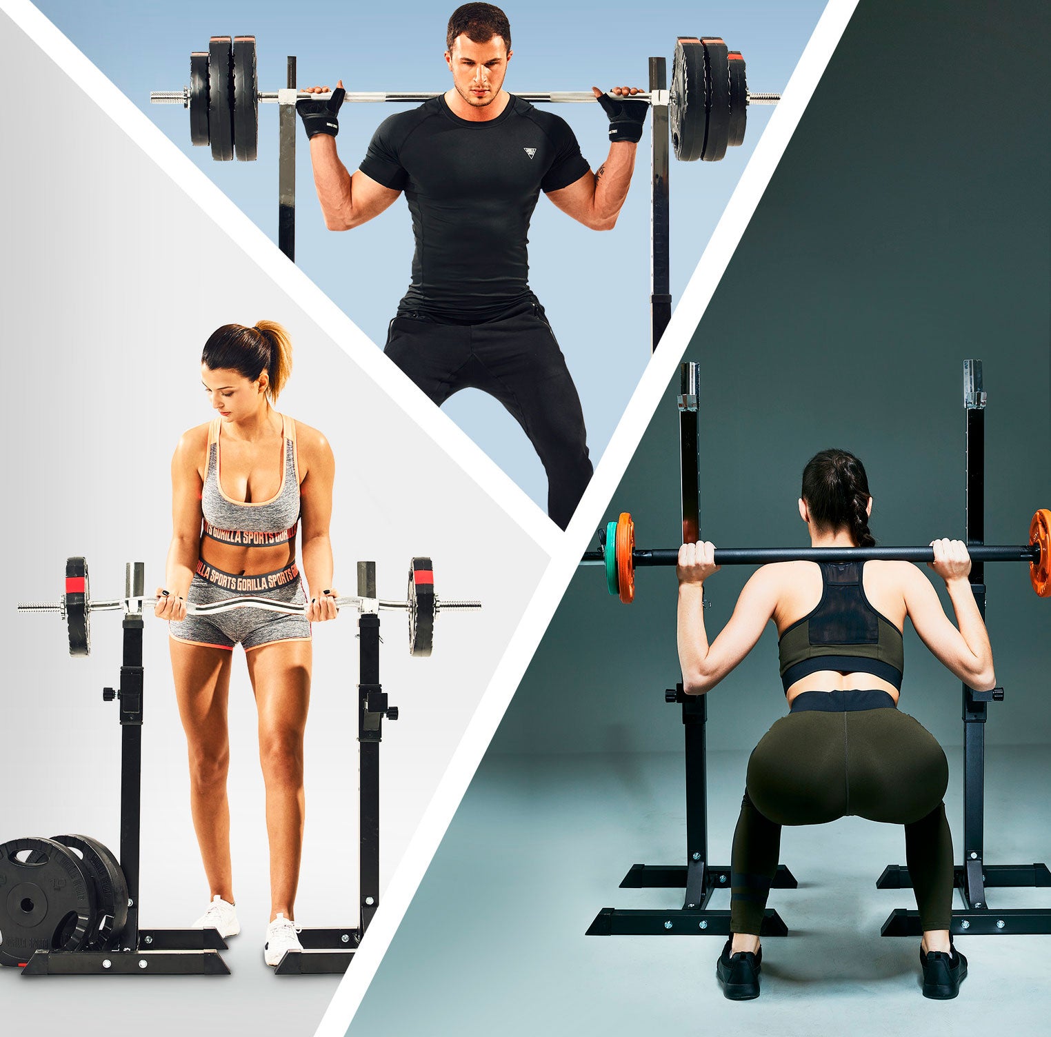 Säädettävät Kyykkytelineet / Levytankotelineet 2 kpl – Turvaraudoilla, Max. 500 kg, Musta