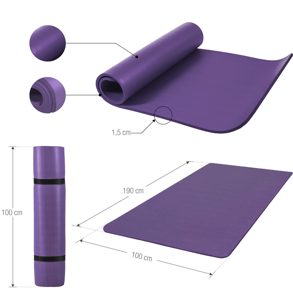 Jumppamatto Kantohihnalla, Violetti, 190x100x1,5cm