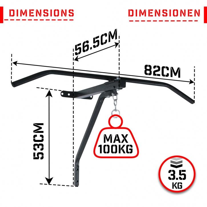 Physionics nyrkkeilysäkin seinäteline leuanvetotangolla