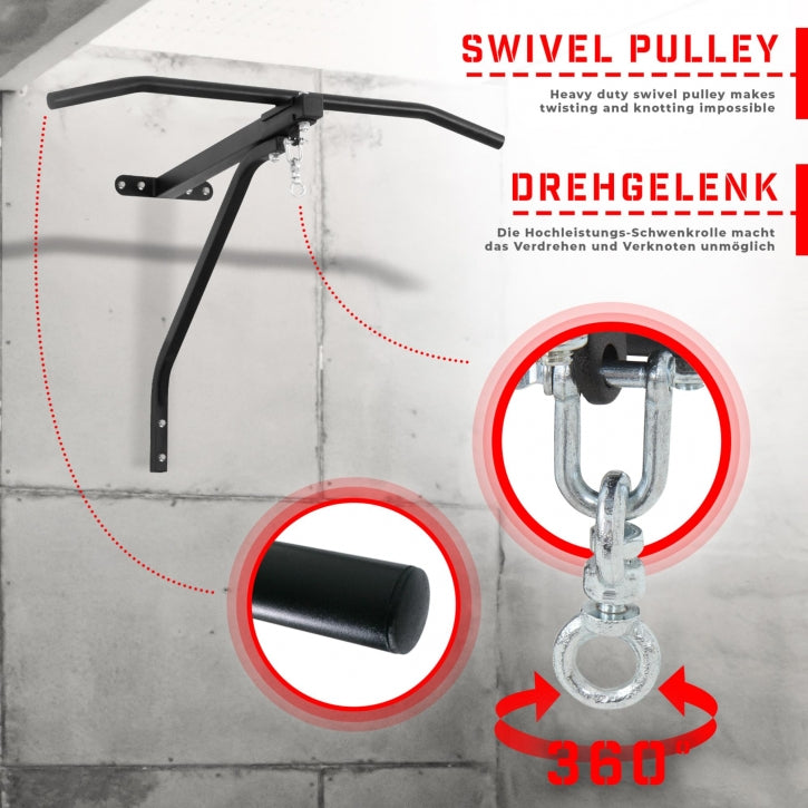 Physionics nyrkkeilysäkin seinäteline leuanvetotangolla