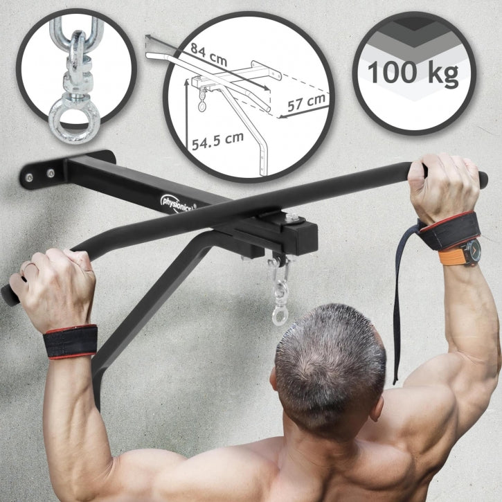 Physionics nyrkkeilysäkin seinäteline leuanvetotangolla