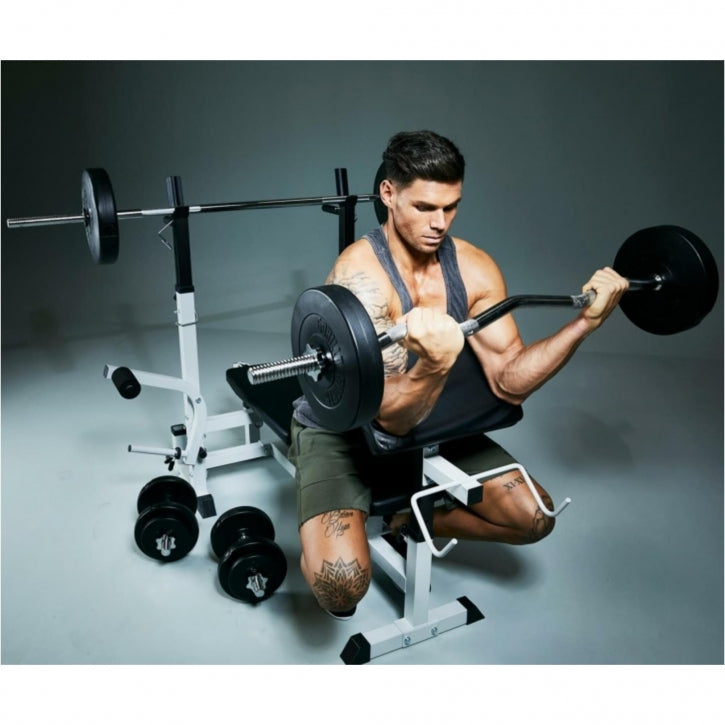 Säädettävä Monitoimipenkki / Painonnostopenkki Ø 30/31mm Levypainoille Max. 280kg Valkoinen