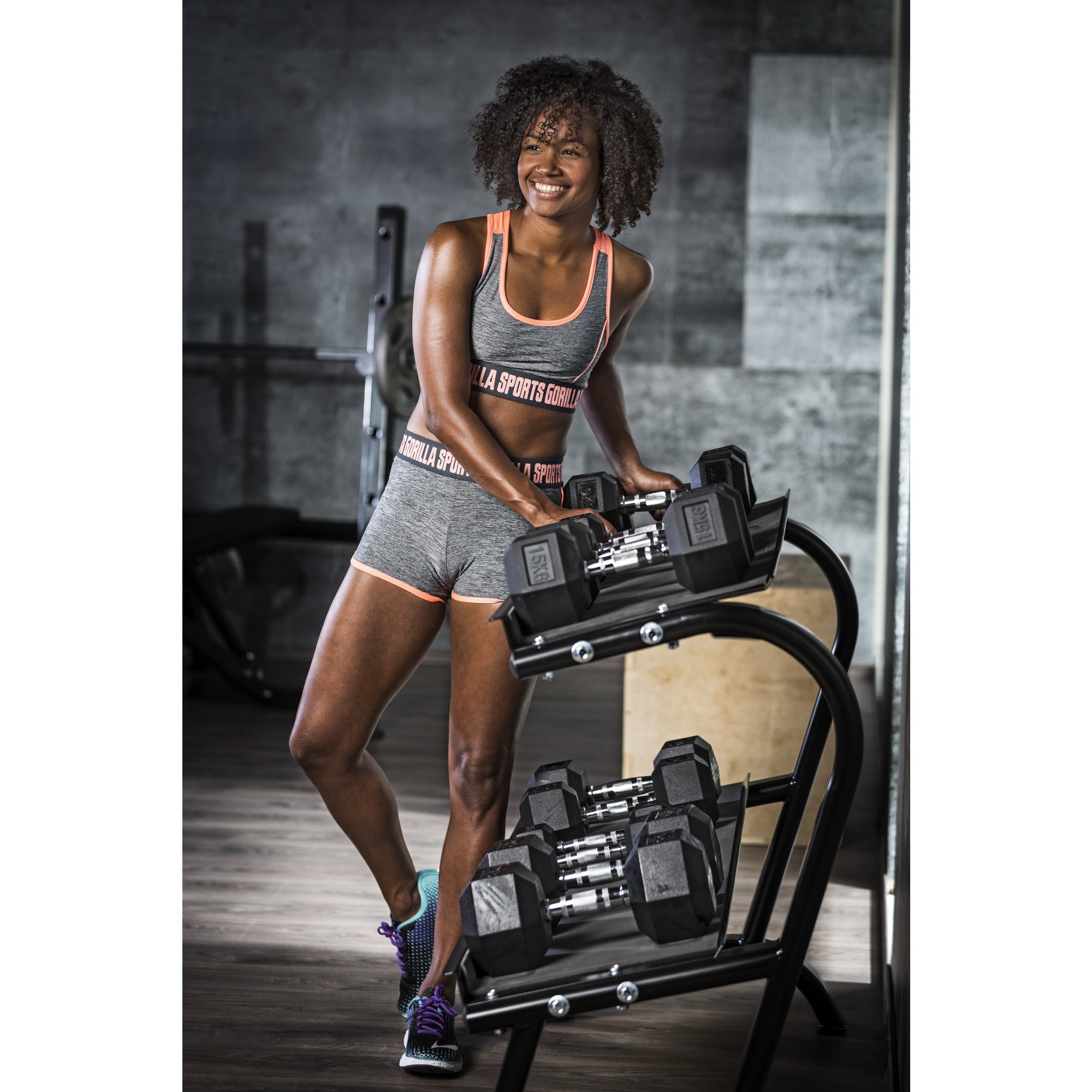 Käsipainoteline Hexagon Käsipainoille 2-Tasoinen 143x66x100cm Max. 500kg Musta