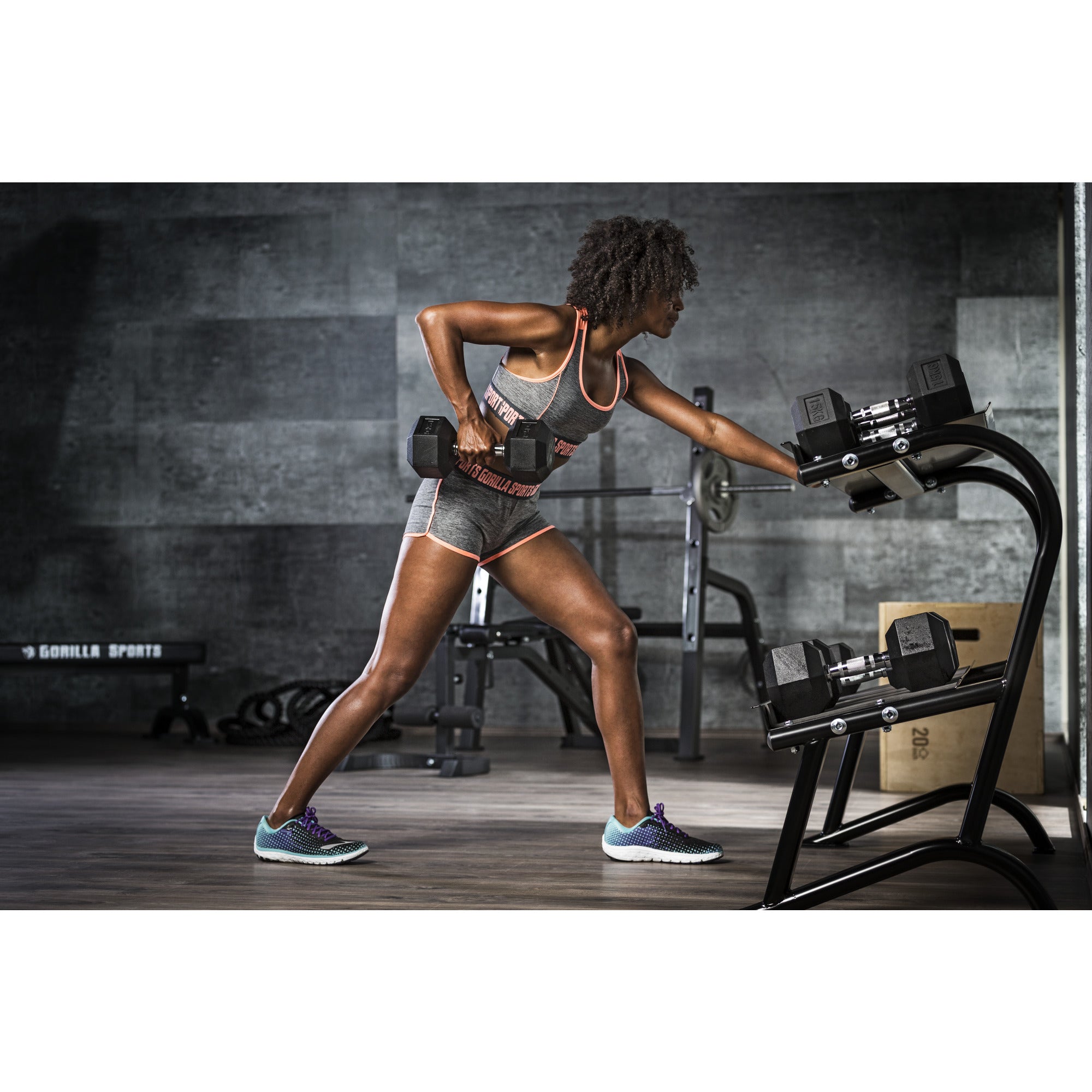 Käsipainoteline Hexagon Käsipainoille 2-Tasoinen 143x66x100cm Max. 500kg Musta