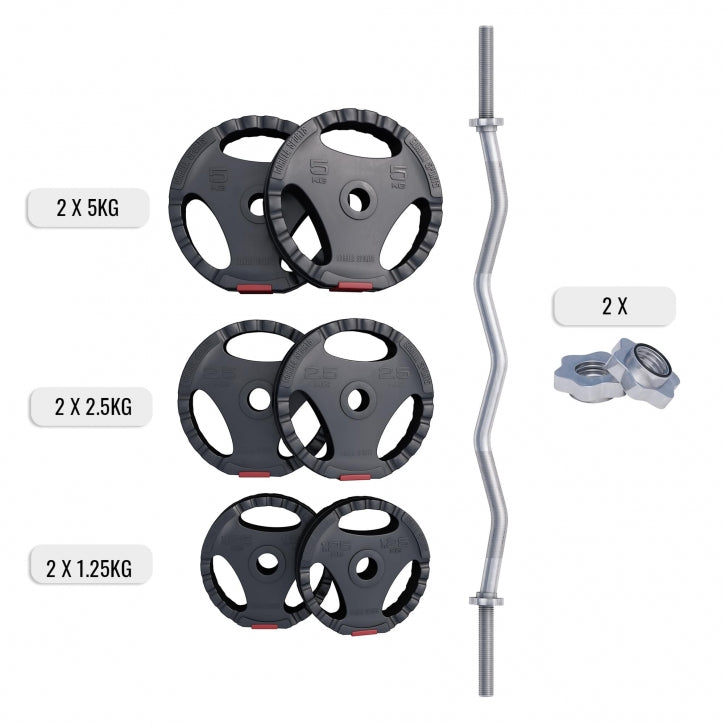 Levytankosarja 25kg / Vinyyli Tri Grip Levypainot + EZ Kulmatanko 120cm, Ø 30/31mm