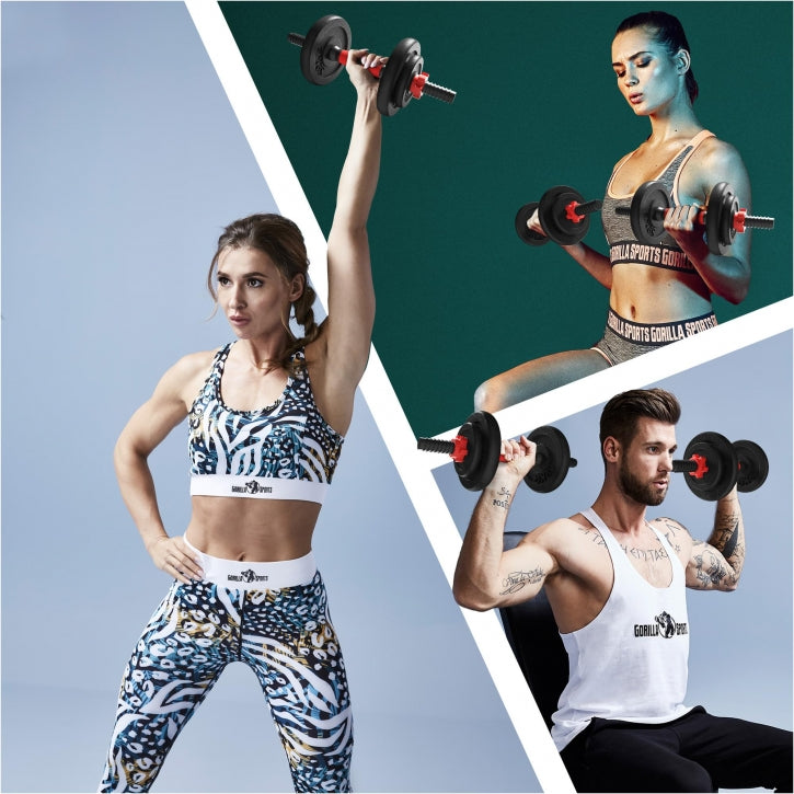 Valurautainen Käsipainosetti 15kg Kierrelukoilla 35.5cm, Ø 25mm Musta/Punainen 2kpl