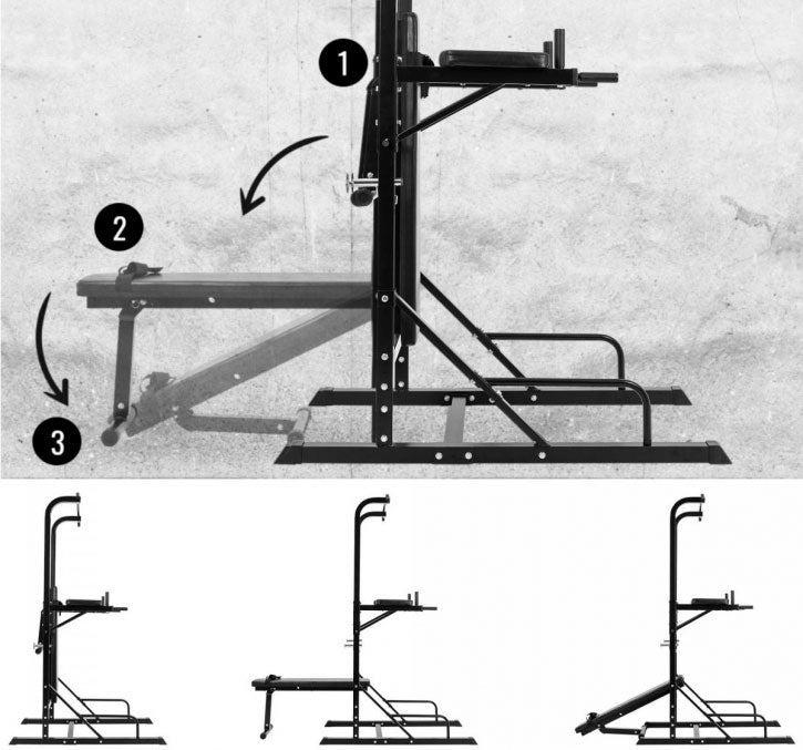 Monipuolinen Power Tower / Voimatorni Penkillä  203x74x222cm Musta