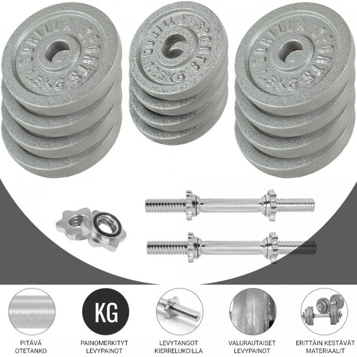 Levytankosarja 100kg / Valurautaiset Levypainot + Suora Levytanko 170cm Ja Käsipainotangot 35cm, Ø 30/31mm