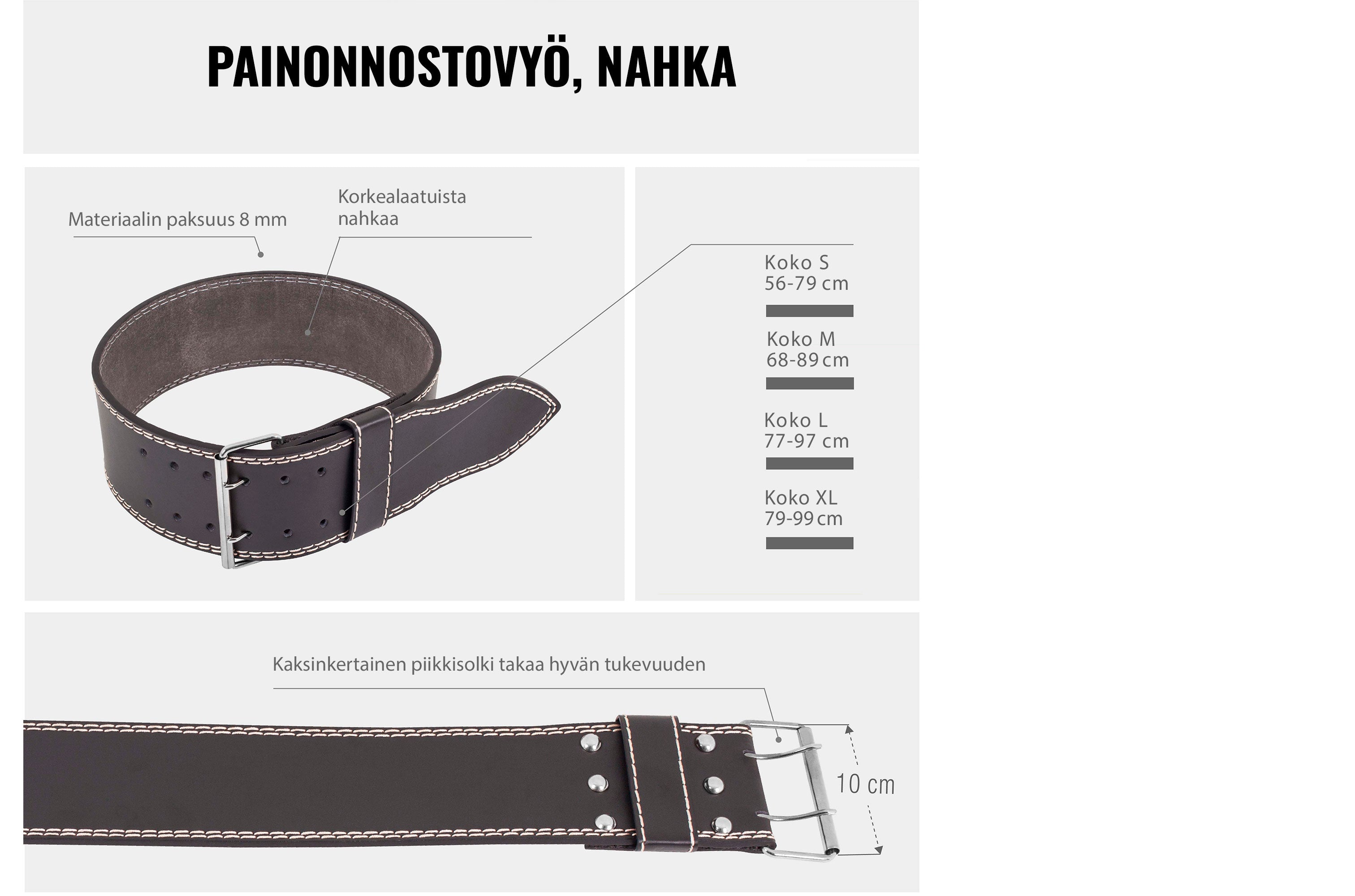 Voimanostovyö / Powerlifting Belt, L 10x77-97cm Nahka
